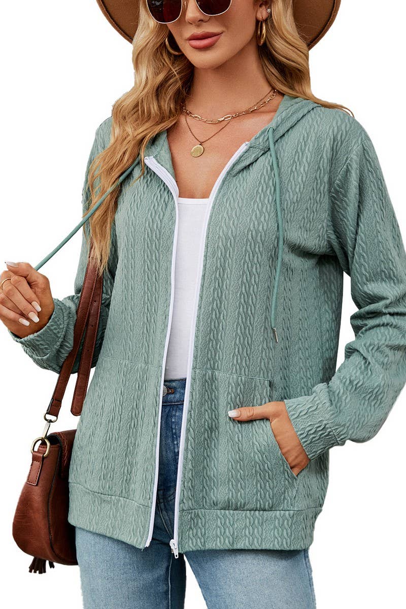 CWOHOL0931_LONG SLEEVE HOODED ZIPPER POCKET SWEATSHIRT COATS