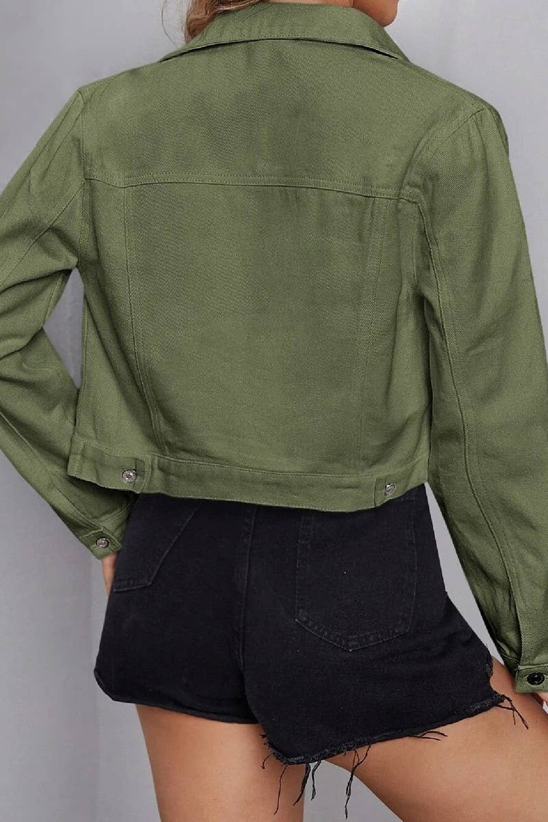 CWJJ0138_WOMEN'S CASUAL CROPPED DENIM JACKET TOP