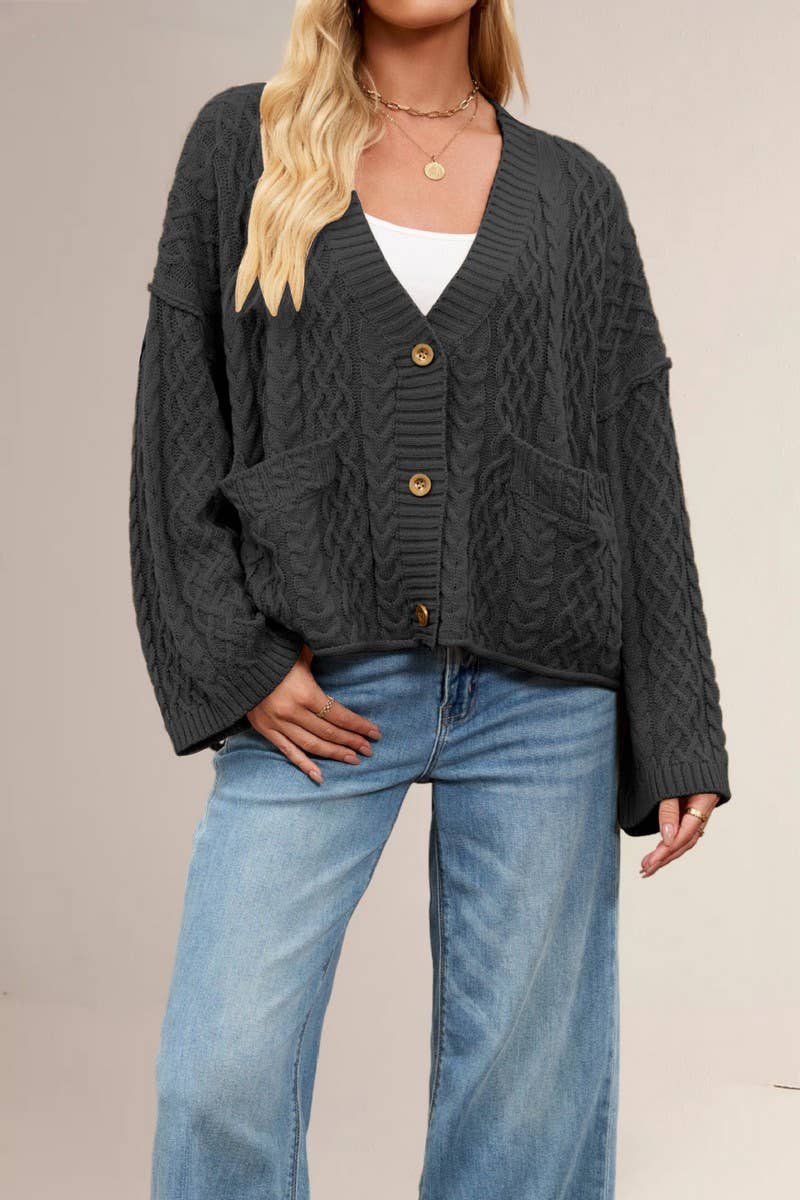 CWOCAL00778_LOOSE FIT CABLE KNIT POCKET CARDIGAN