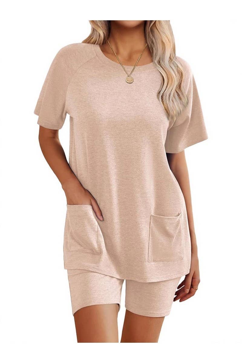 CWSTB00485_2025 WOMEN 2 PIECE LOUNGE SET SHORT SLEEVE SHORTS