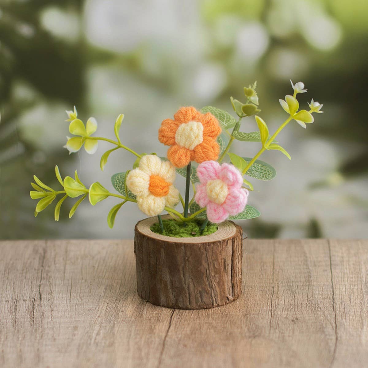 CWMM9287_HAND-WOVEN POTTED WOOL CROCHET SUNFLOWER BOUQUET