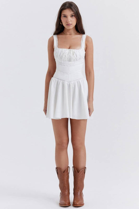 CWDSD8462_WHITE LACE SPAGHETTI STRAP SEXY MINI DRESS