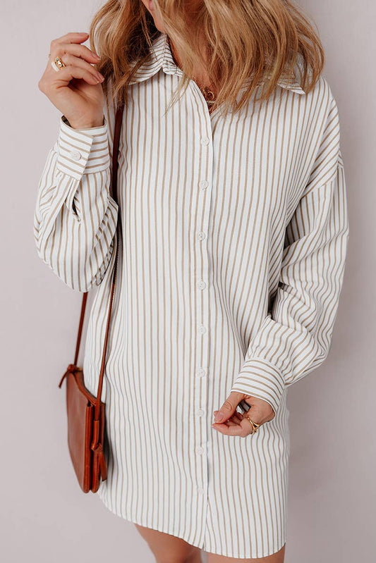 COMMUTER STYLE STRIPE SINGLE-BREASTED SHIRT DRESS