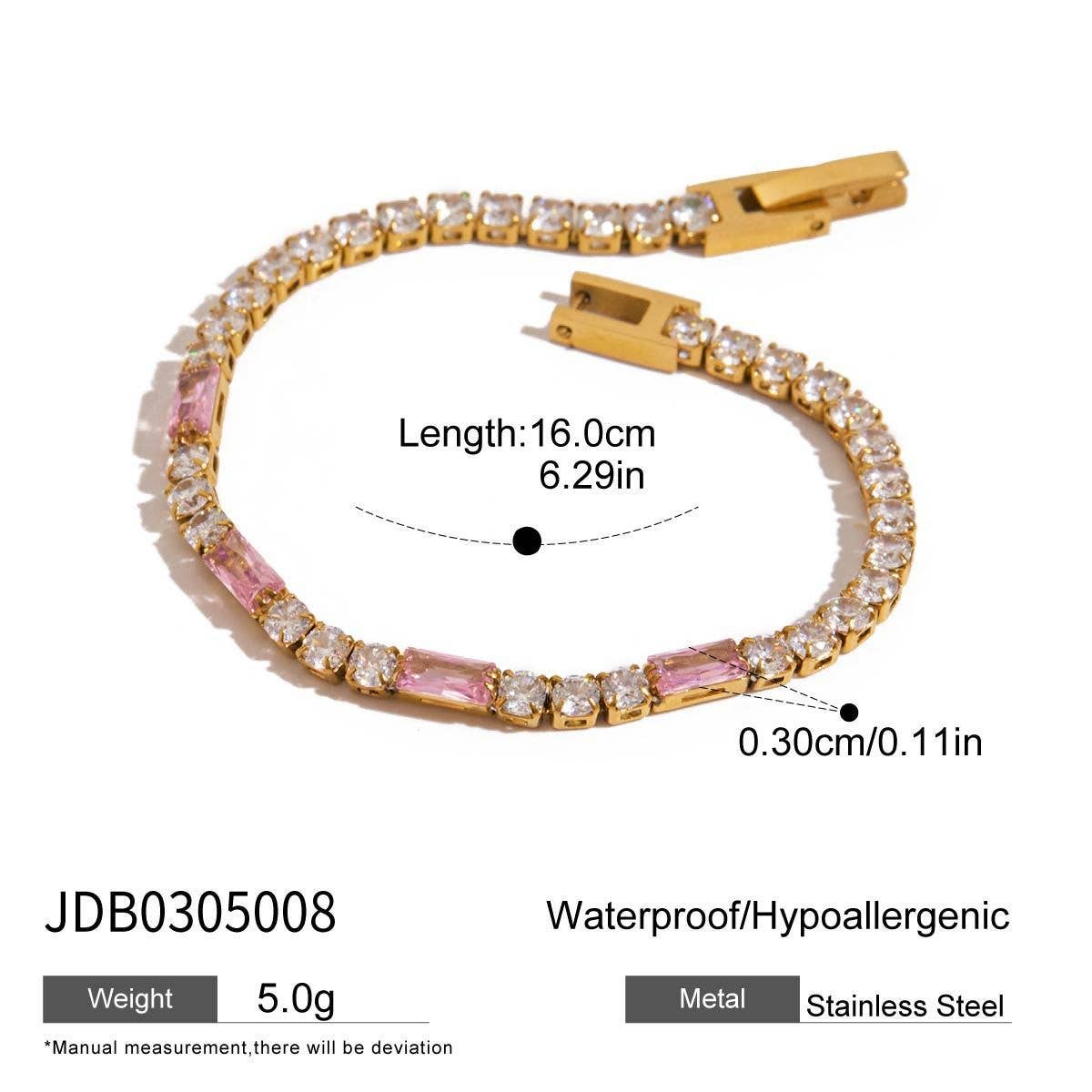 Elegant Heart Zircon Bracelet, Titanium Steel