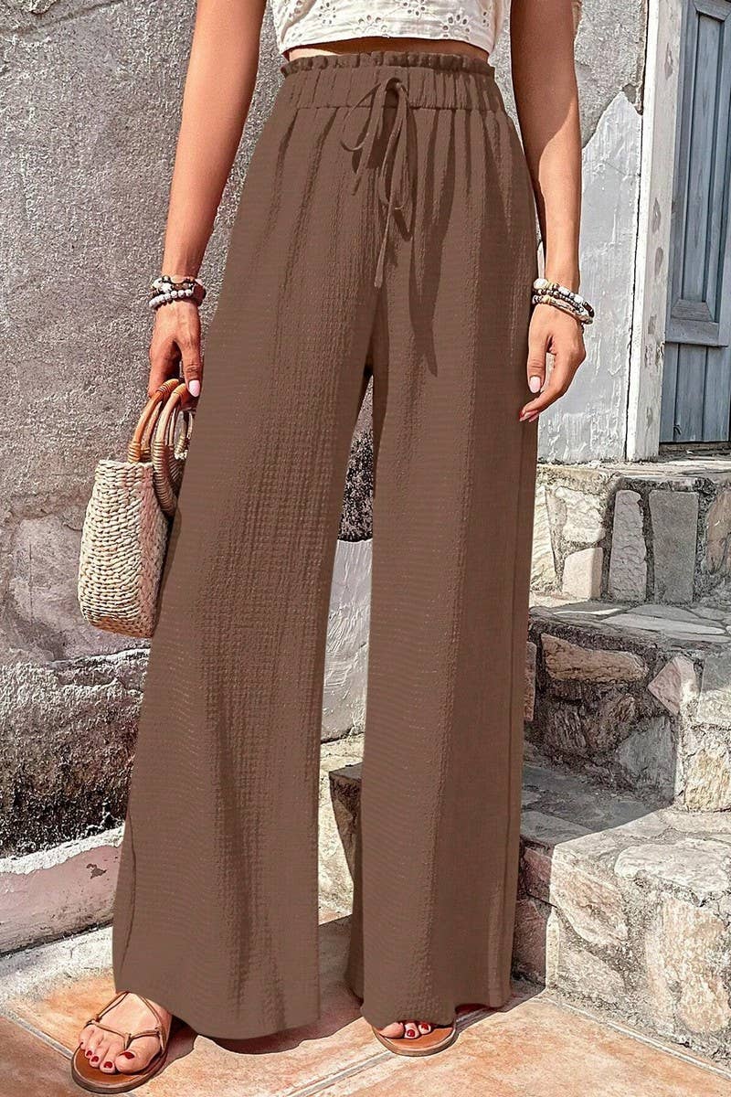 CWBLP1867_FASHIONABLE BUBBLE PLAID CASUAL WIDE-LEG PANTS