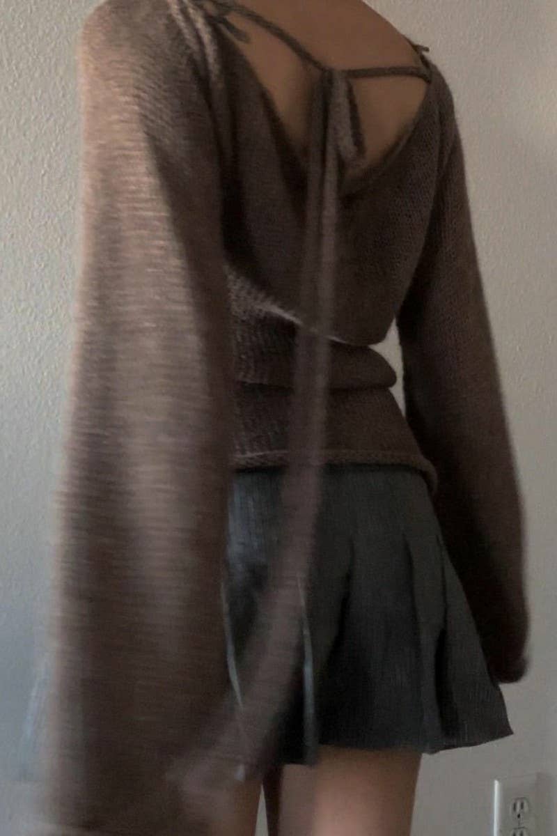 CWOSWL5710_BELL SLEEVE TIE BACKLESS KNIT TOP