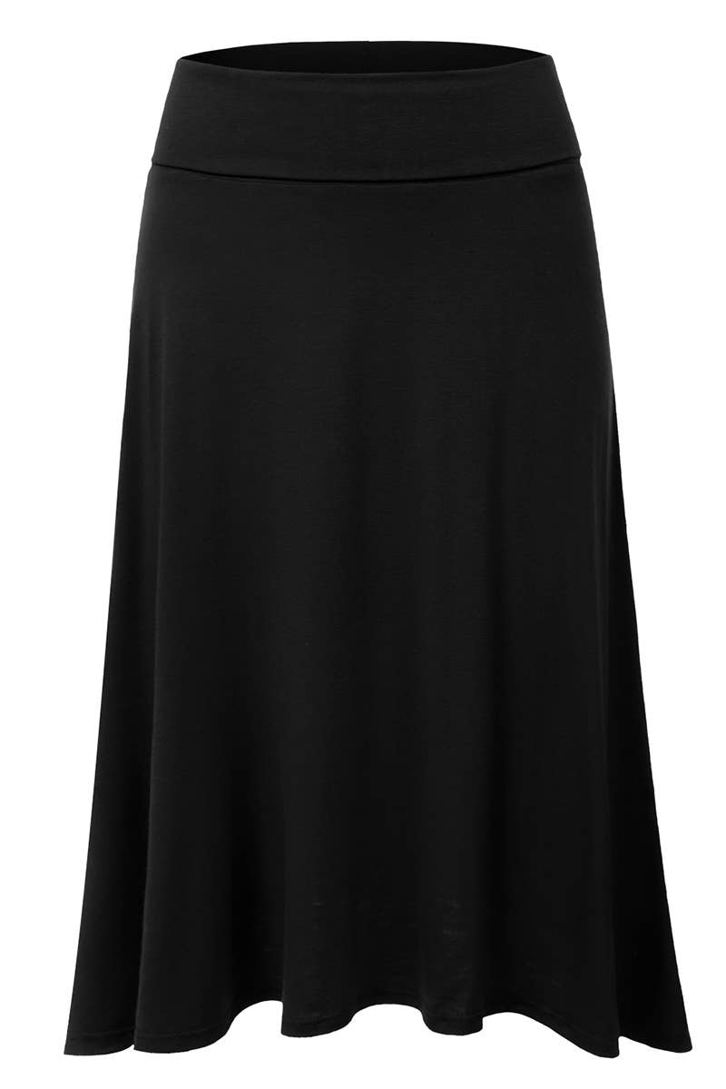 AWBMS204_High Waist Elastic Flared Midi Skirt