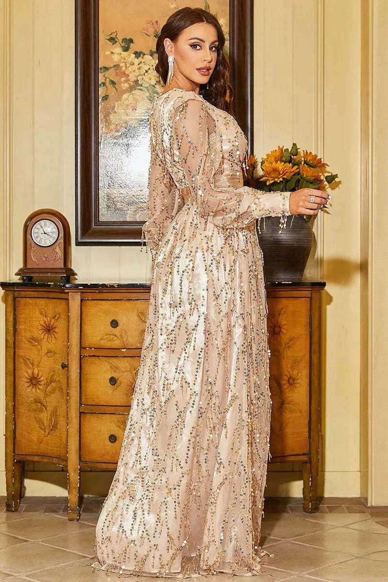 CWDMD5427_ELEGANT SEQUIN DEEP-V HALTER FORMAL MAXI DRESS