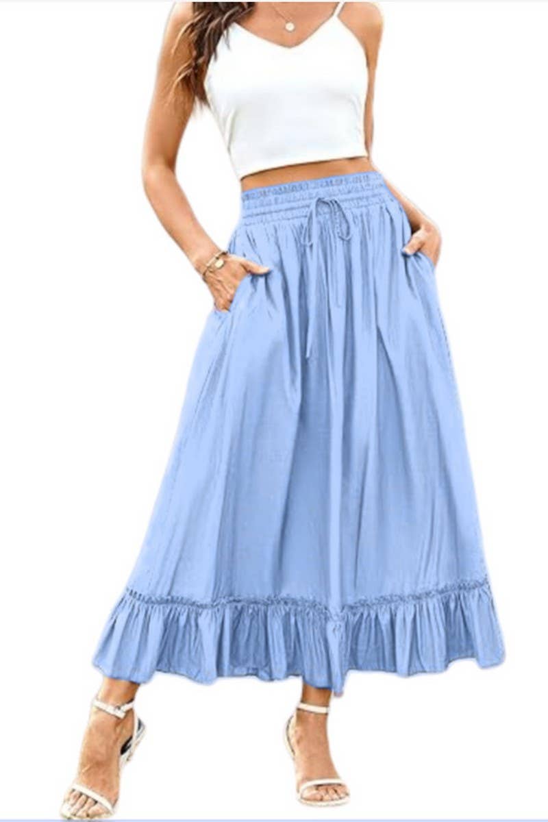CWBMS0456_DRAWSTRING ELASTIC WAIST LONG SKIRT WITH RUFFLES