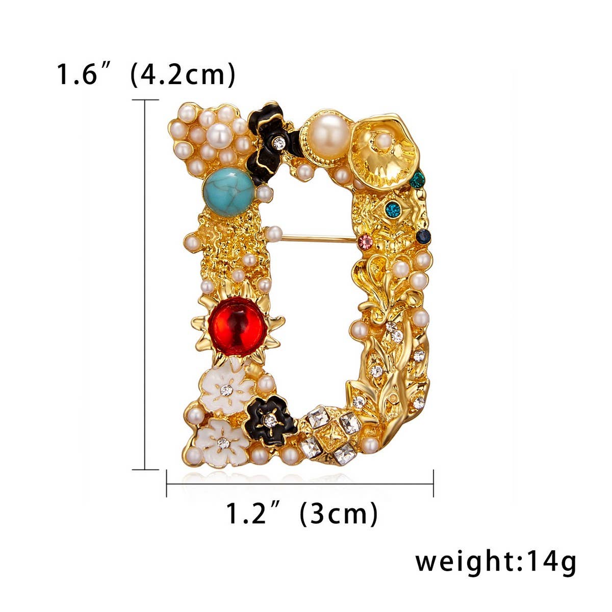 CWAJE2565_LETTER PEARL RHINESTONE OIL PAINTING BROOCH
