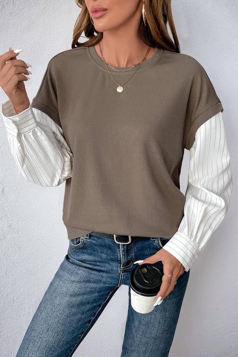 CWTBLL3737_CASUAL LONG-SLEEVED FAKE TWO-PIECE SWEATSHIRT