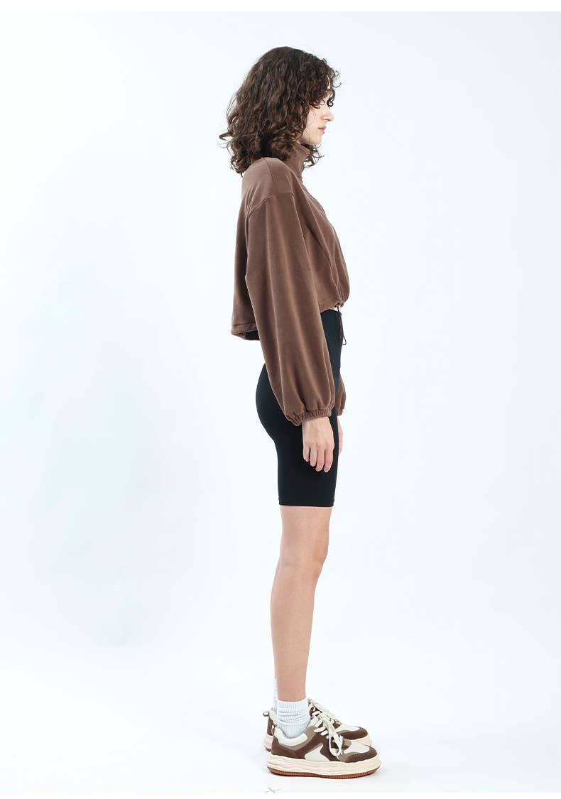 Adjustable hem semi-zipper fleece hoodie