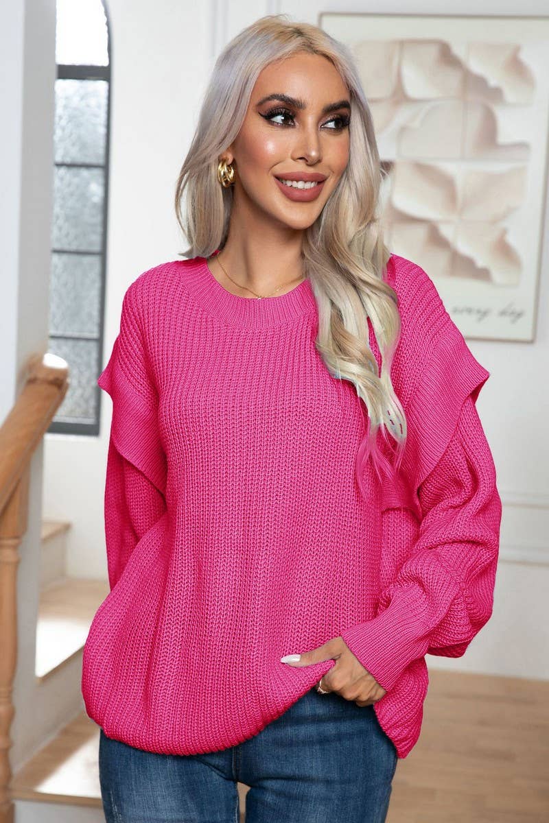 CWOSWL3895_OFF-SHOULDER LONG-SLEEVED LOOSE KNIT SWEATER