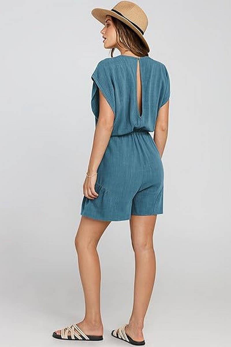 CWSBSS00012_SUMMER LOOSE CASUAL WAIST SHORT-SLEEVED JUMPSUIT