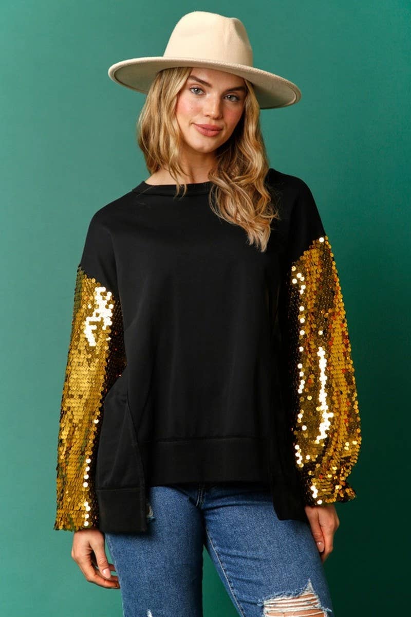 CWTBLL01265_CHRISTMAS SEQUIN SLEEVE PATCH SWEATSHIRT