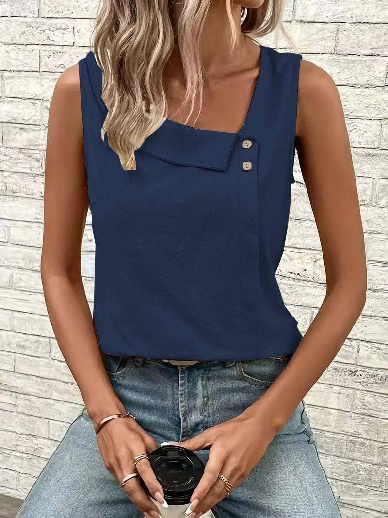 Casual slanted neck sleeveless pullover T-shirt