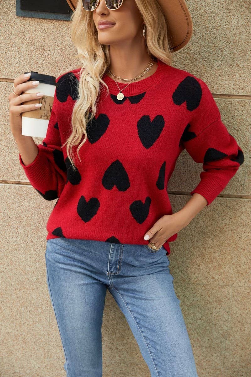 CWOSWL5257_KNITTED JACQUARD ROUND NECK PULLOVER SWEATER