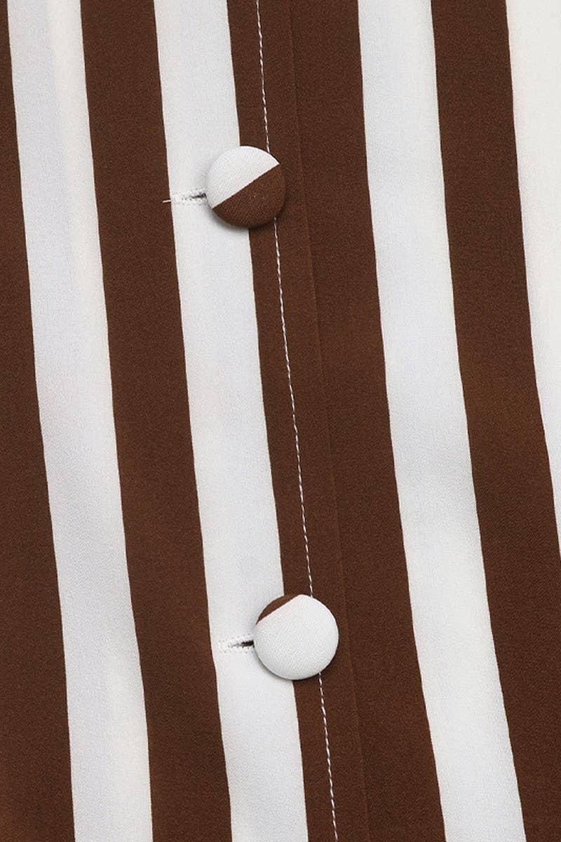 CWTBLL3740_SUMMER V-NECK SINGLE-BREASTED STRIPED SHIRT