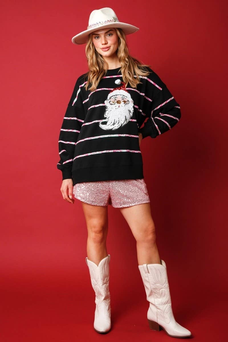 CWTBLL01271_CHRISTMAS SANTA SEQUIN STRIPE SWEATSHIRT