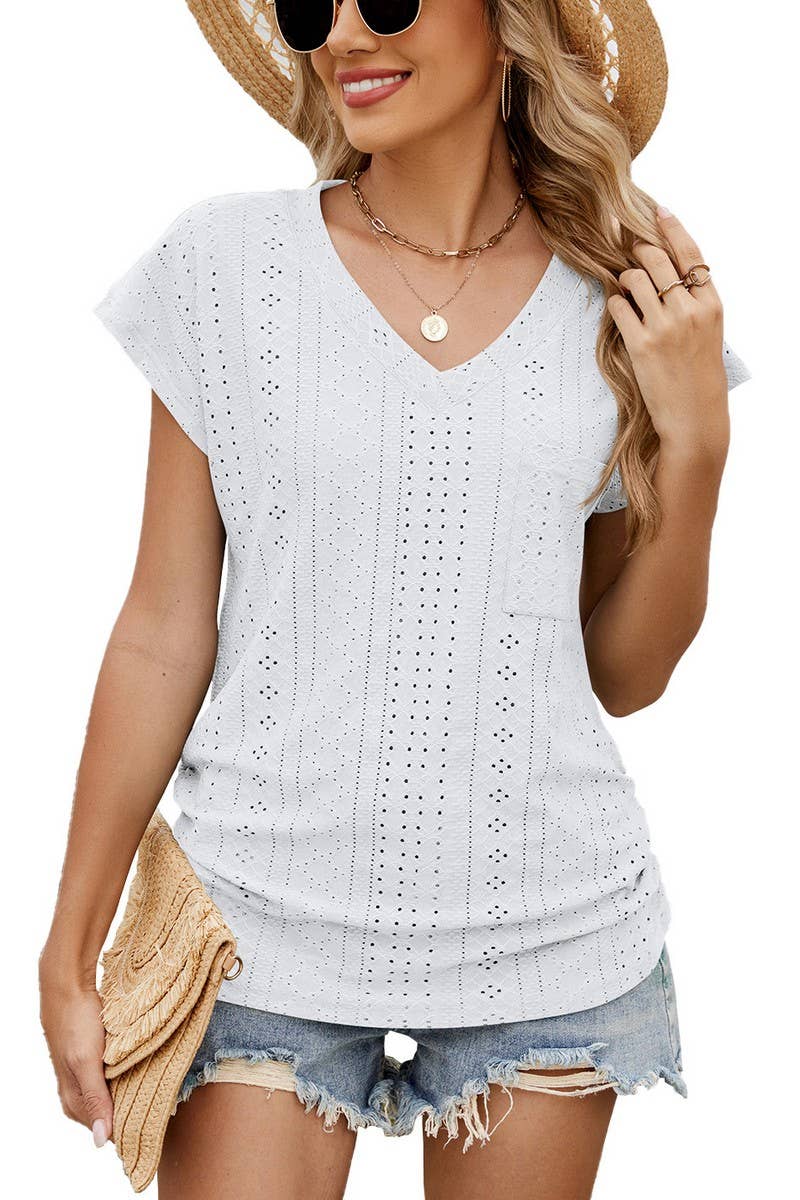 CWTTS1328_SUMMER SOLID COLOR V-NECK SHORT-SLEEVED T-SHIRT