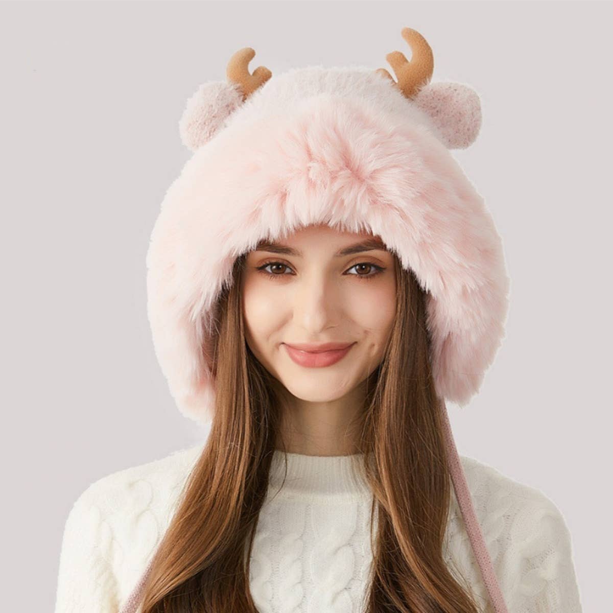 CWAH2209_WINTER CHRISTMAS ANTLER AND FLEECE KNITTED HAT