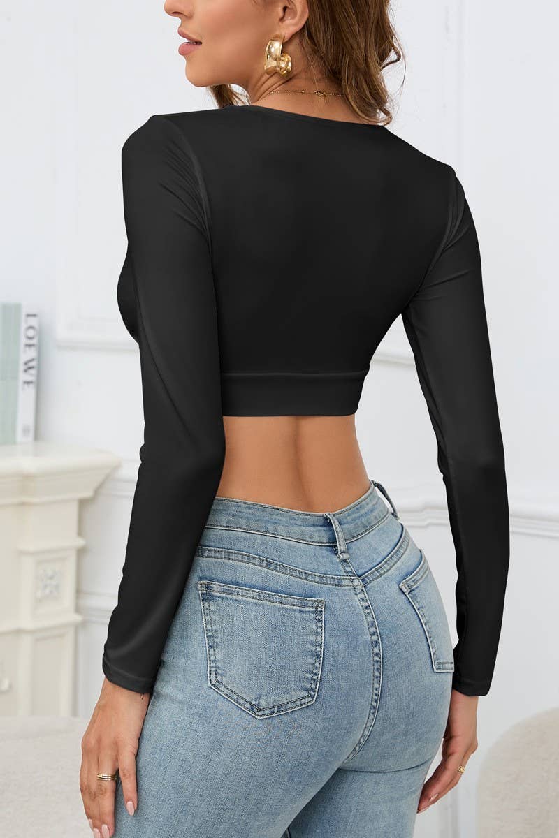 CWTBLL00917_LONG SLEEVE V NECK FITTED CROP TOP