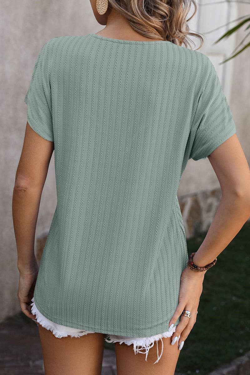 CWTBLS0916_V-NECK CHAIN JACQUARD TOP SHORT SLEEVE