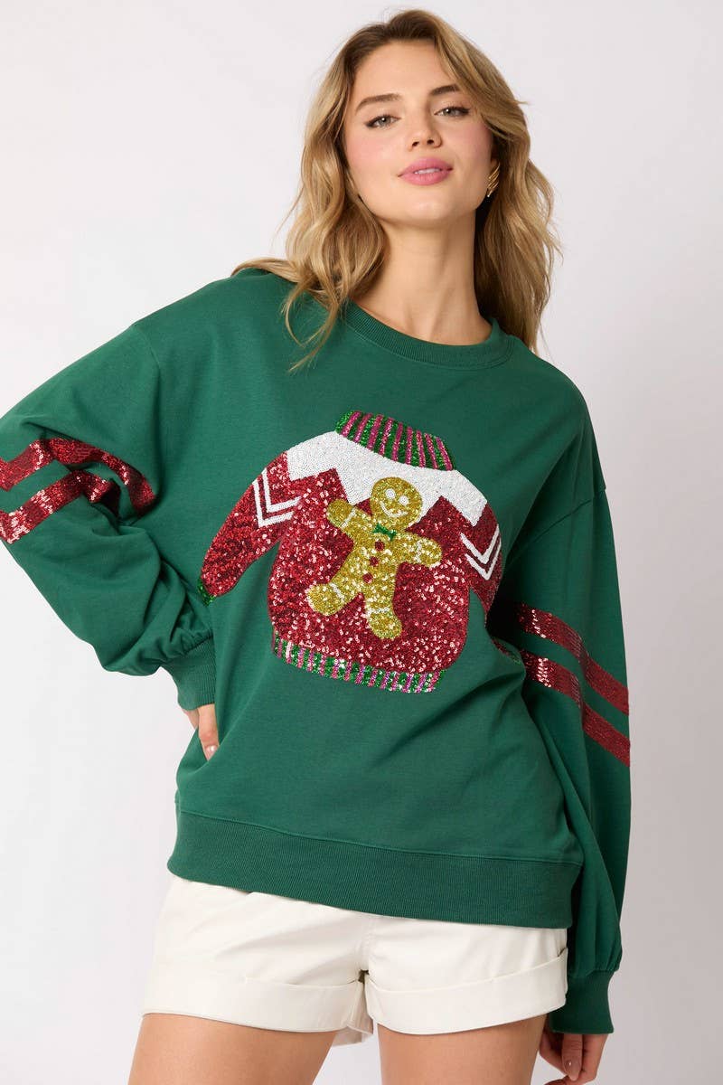 CWTBLL01272_CHRISTMAS SEQUINED CREW NECK CASUAL SWEATSHIRT
