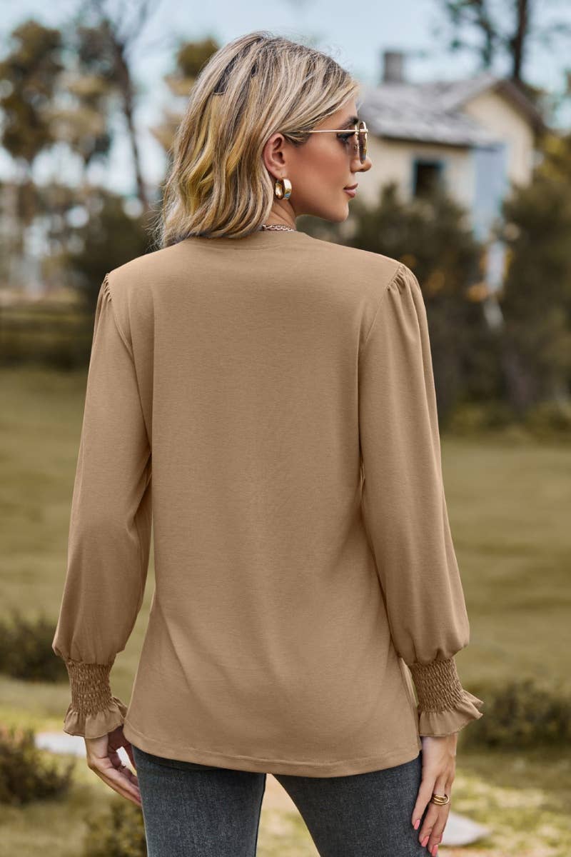 CWTBLL2709_FALL STRETCH V-NECK LONG-SLEEVED TOP