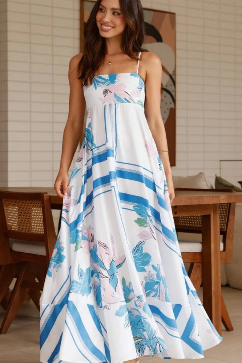 CWDHL1025_NEW SUMMER PRINTED RUFFLED SLING DRESS