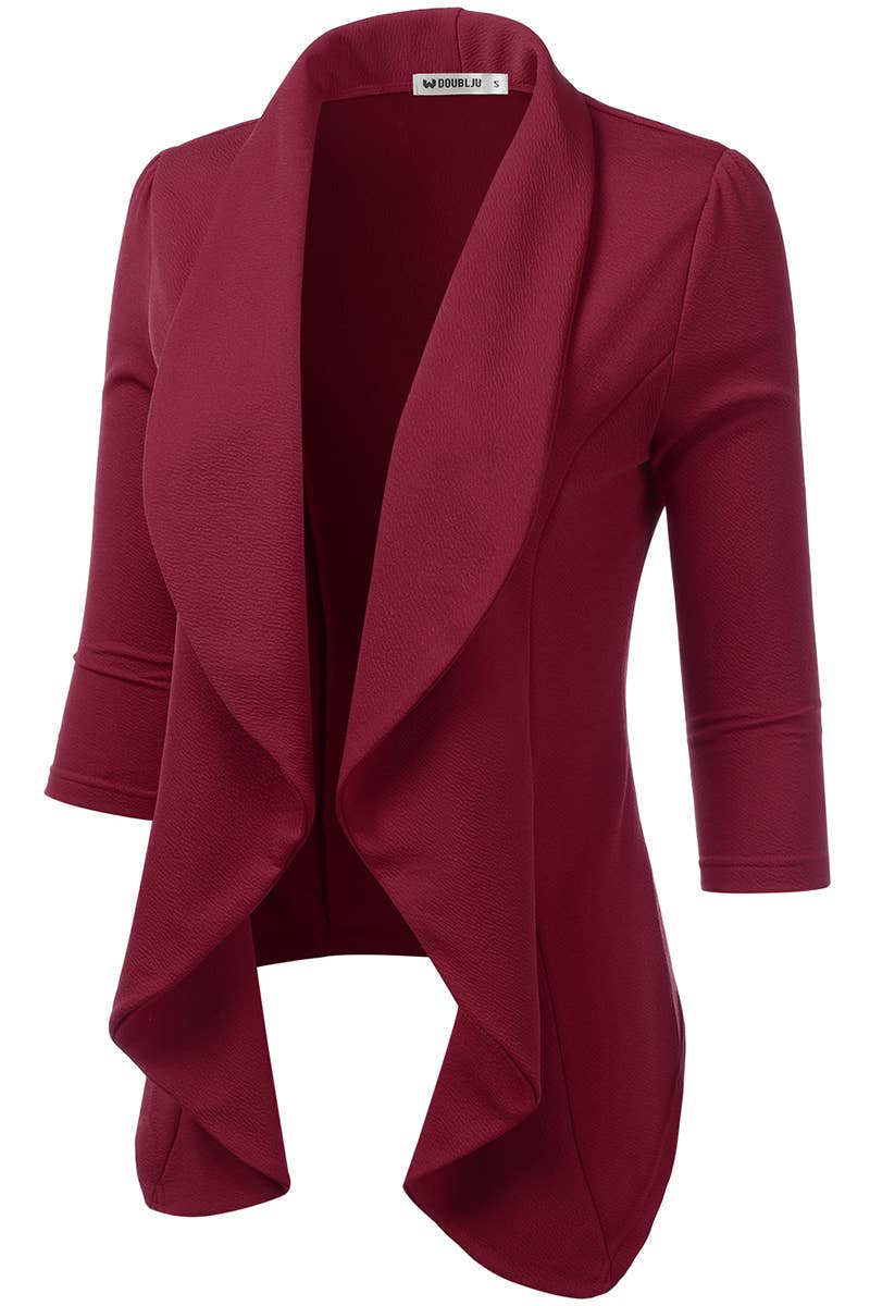 CWOBL089_Casual Work 3/4 Sleeve Open Front Blazer
