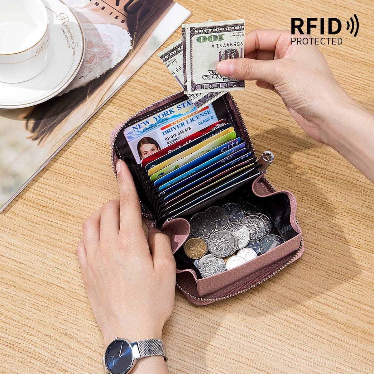 COIN PURSE ZIPPER GENUINE LEATHER CARD HOLDER_CWAB3829
