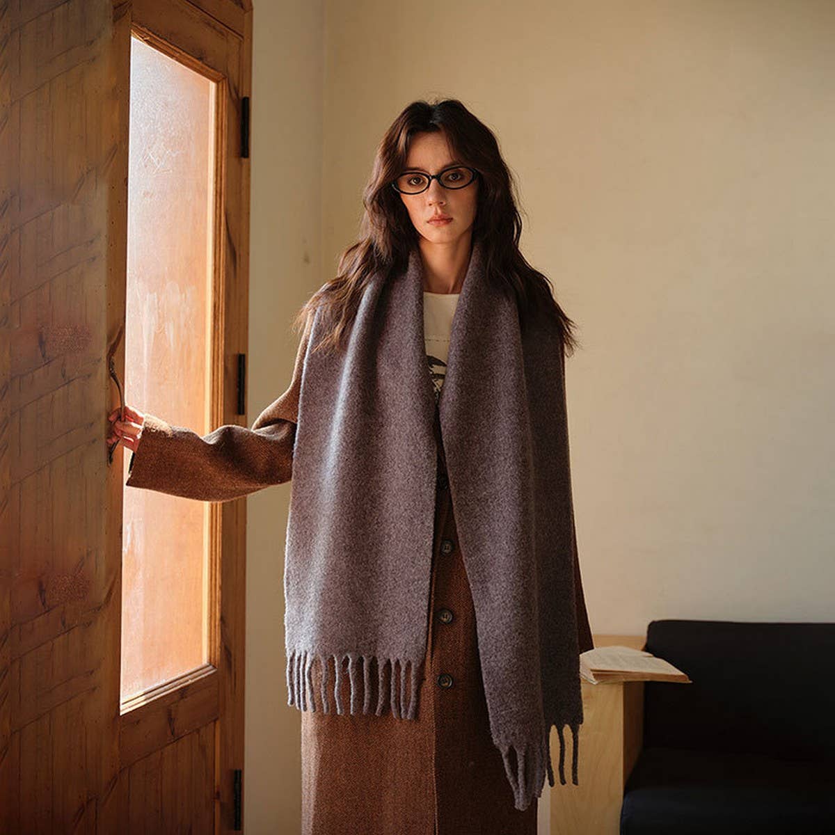 Soft Wool Blend Scarf ??Unisex Winter Solid Wrap_CWASC2349