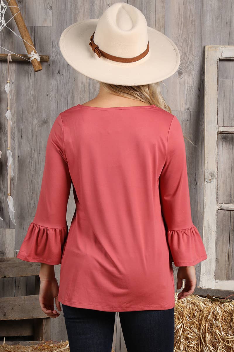 CWTTL1401_3/4 SLEEVE WITH NECK STRING DETAILED TOP