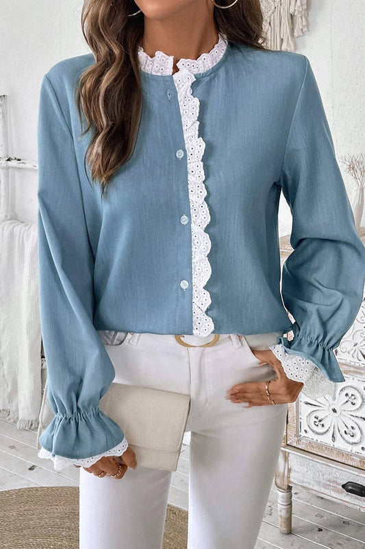 CWTBLL3719_AUTUMN AND WINTER COMMUTER LACE CARDIGAN TOP