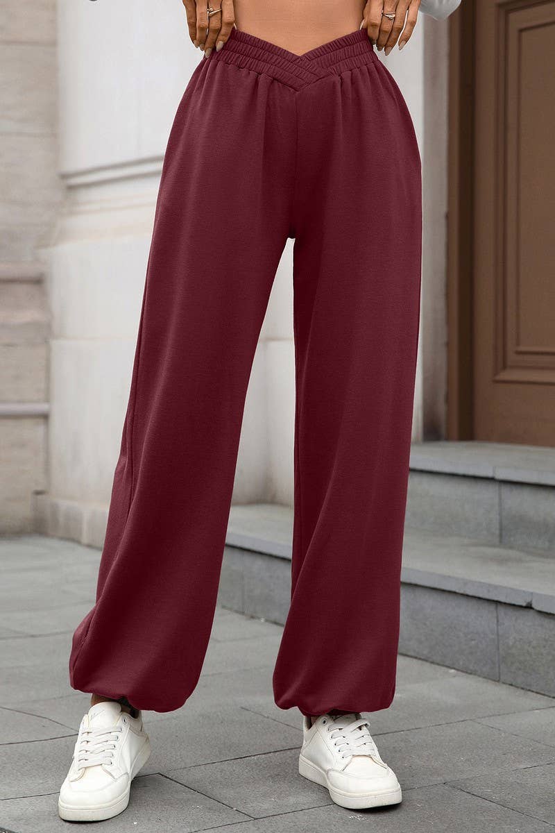 CWBLP01092_HIGH-WAISTED SOLID COLOR CUFFED CASUAL TROUSERS
