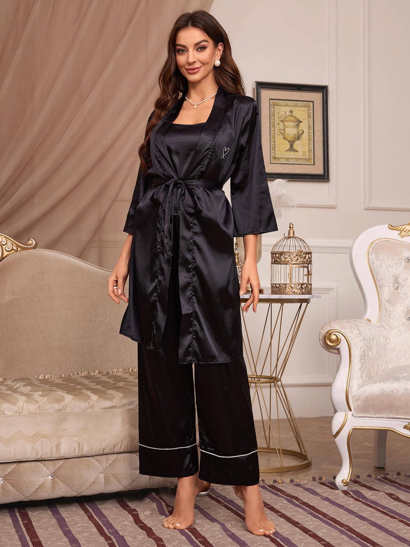 Bathrobe long pants halter top three-piece set