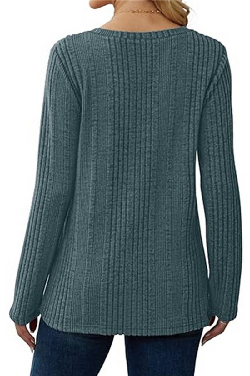 CWOSWL6559_V-NECK SOLID COLOR LONG-SLEEVED KNITTED SWEATER