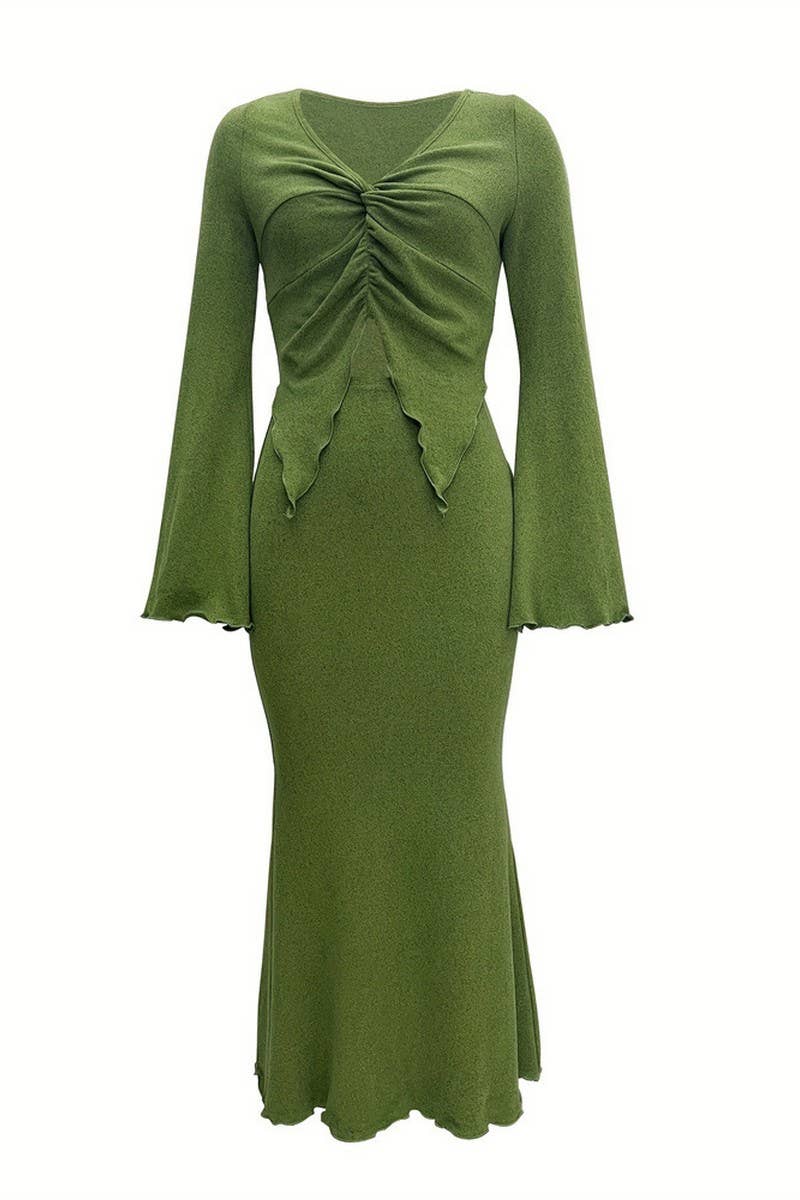 CWSS1131_BELL SLEEVE SHORT TOP AND FISHTAIL SKIRT SET