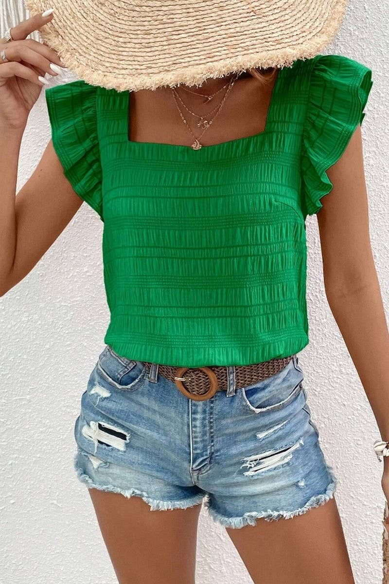 CWTBLS0608_SQUARE COLLAR RUFFLED SHIRT BLOUSE TOP