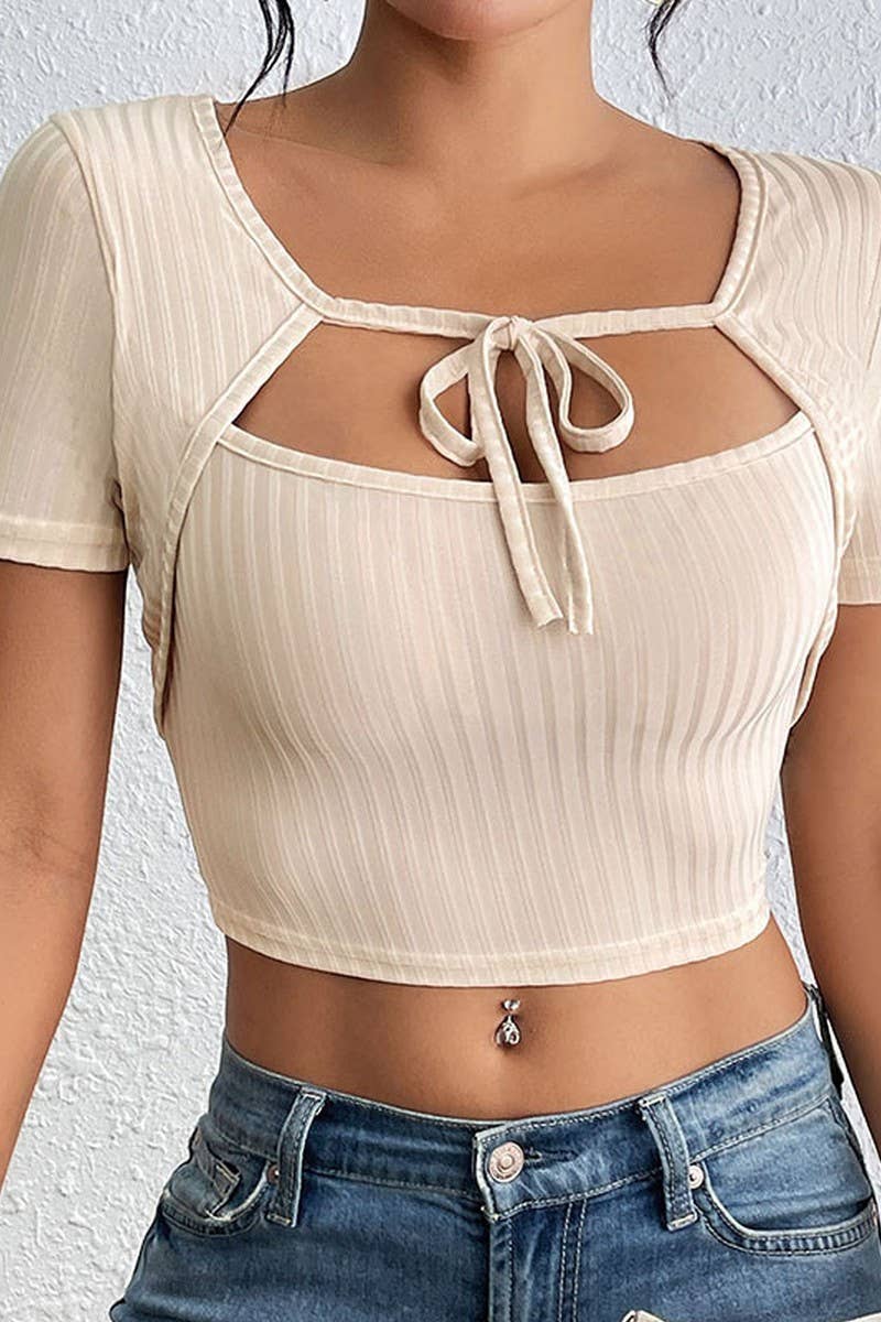 CWTBLS1767_SUMMER RIBBED SQUARE NECK FAKE TWO-PIECE T-SHIRT