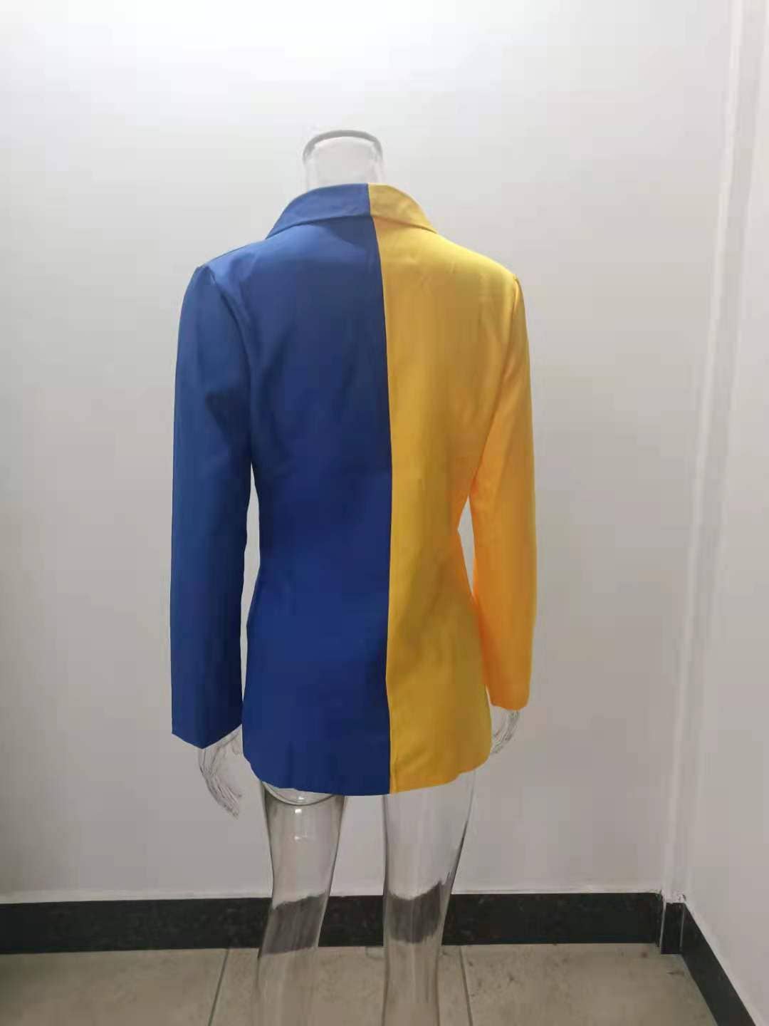 COLOR CONTRAST PATCHWORK LAPEL PROFESSIONAL SUIT