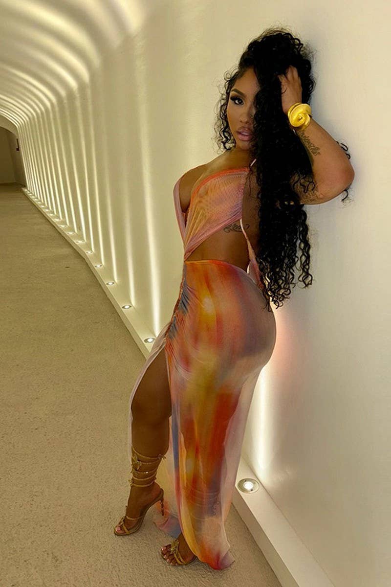 CWDMD6431_SEXY HOT GIRL HALTER NECK BACKLESS LACE-UP DRESS