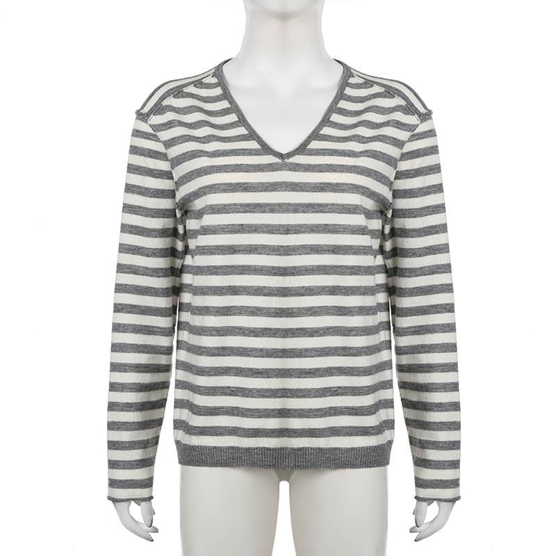 CASUAL V-NECK STRIPED PATCHWORK KNITWEAR FOR HOME