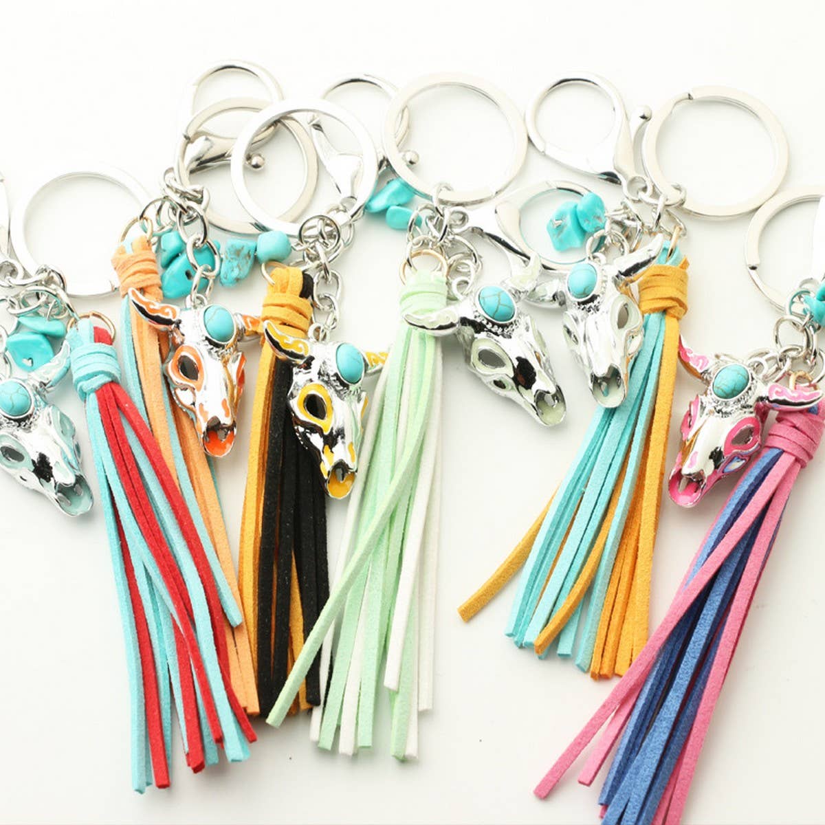 Retro Western Skull Keychain with Glow Bull Head_CWAB5092