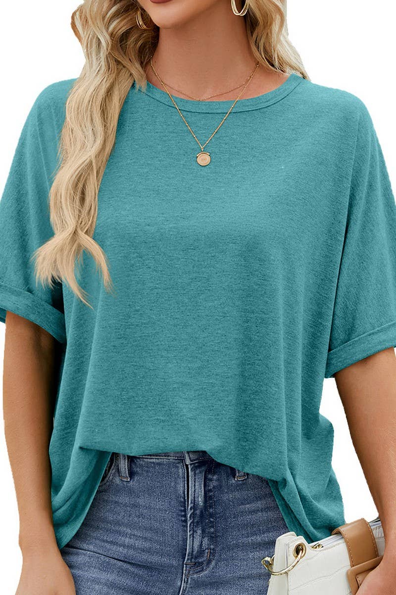 CWTTS1083_ROUND NECK SHORT SLEEVE BAGGY TOP
