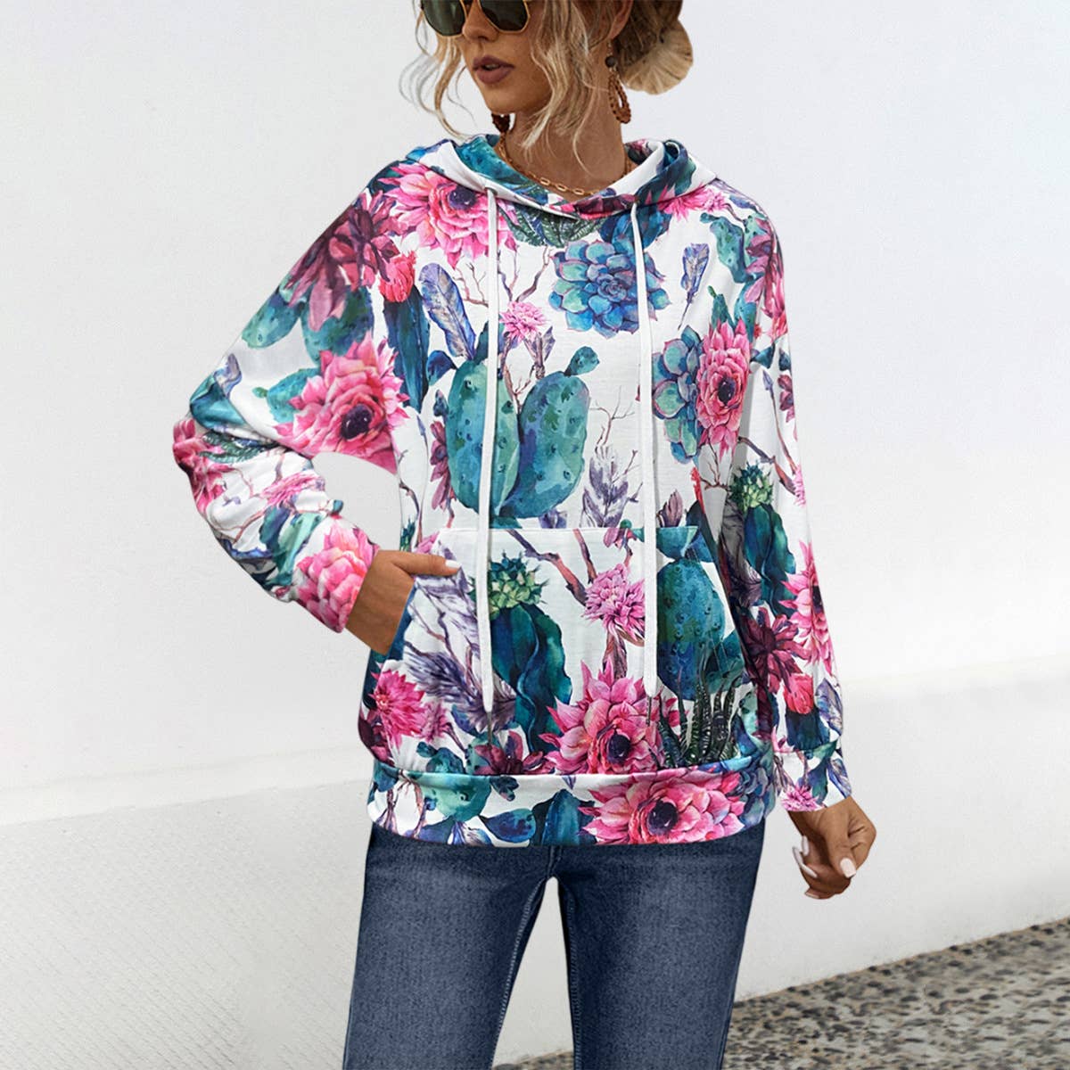 CASUAL PRINTED HOODED POCKET HOODIE