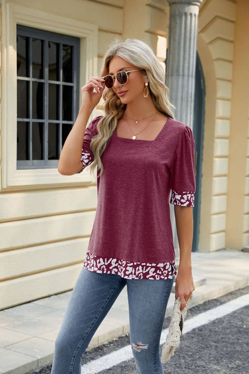 CWTTS0762_Sweetheart Neck Shirt Sleeve Top