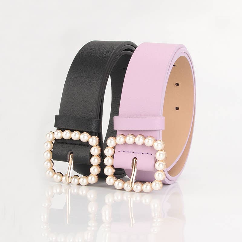 Fashionable square-shaped pearl buckle belt