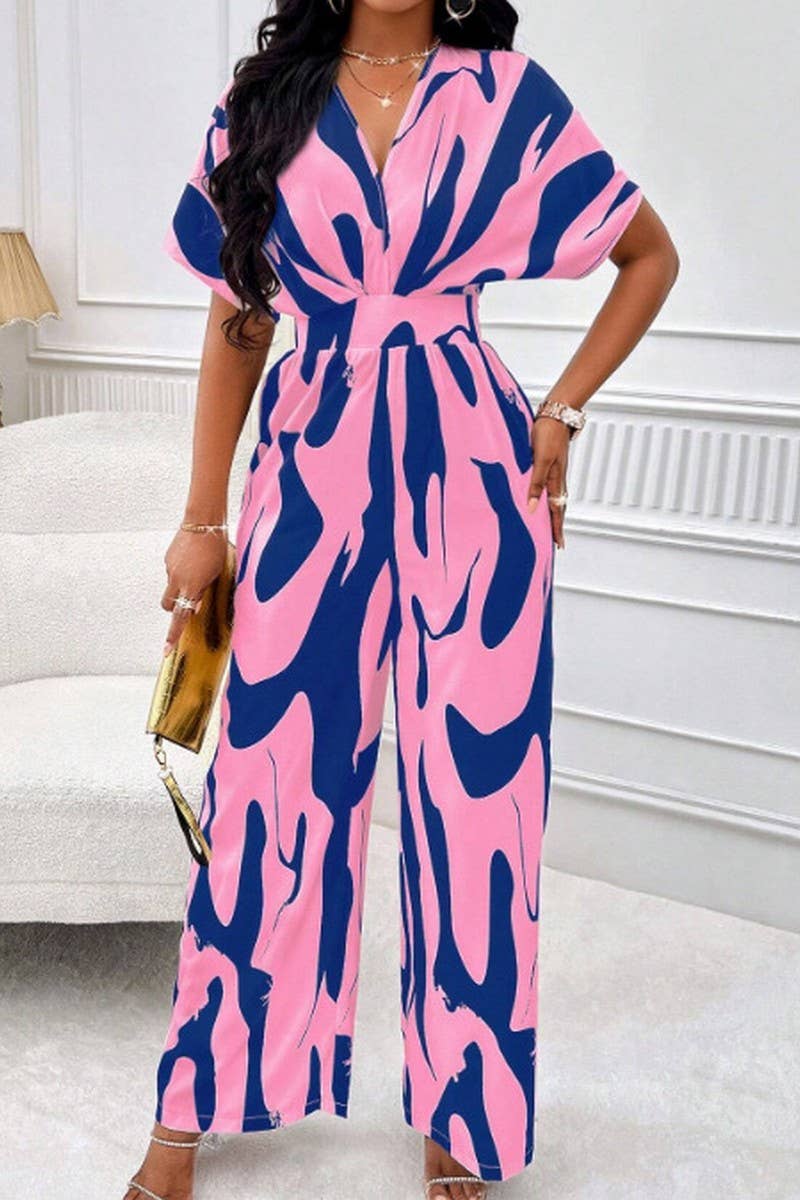 CWSJS1661_WOMEN'S PRINTED BATWING SLEEVE WIDE LEG JUMPSUIT